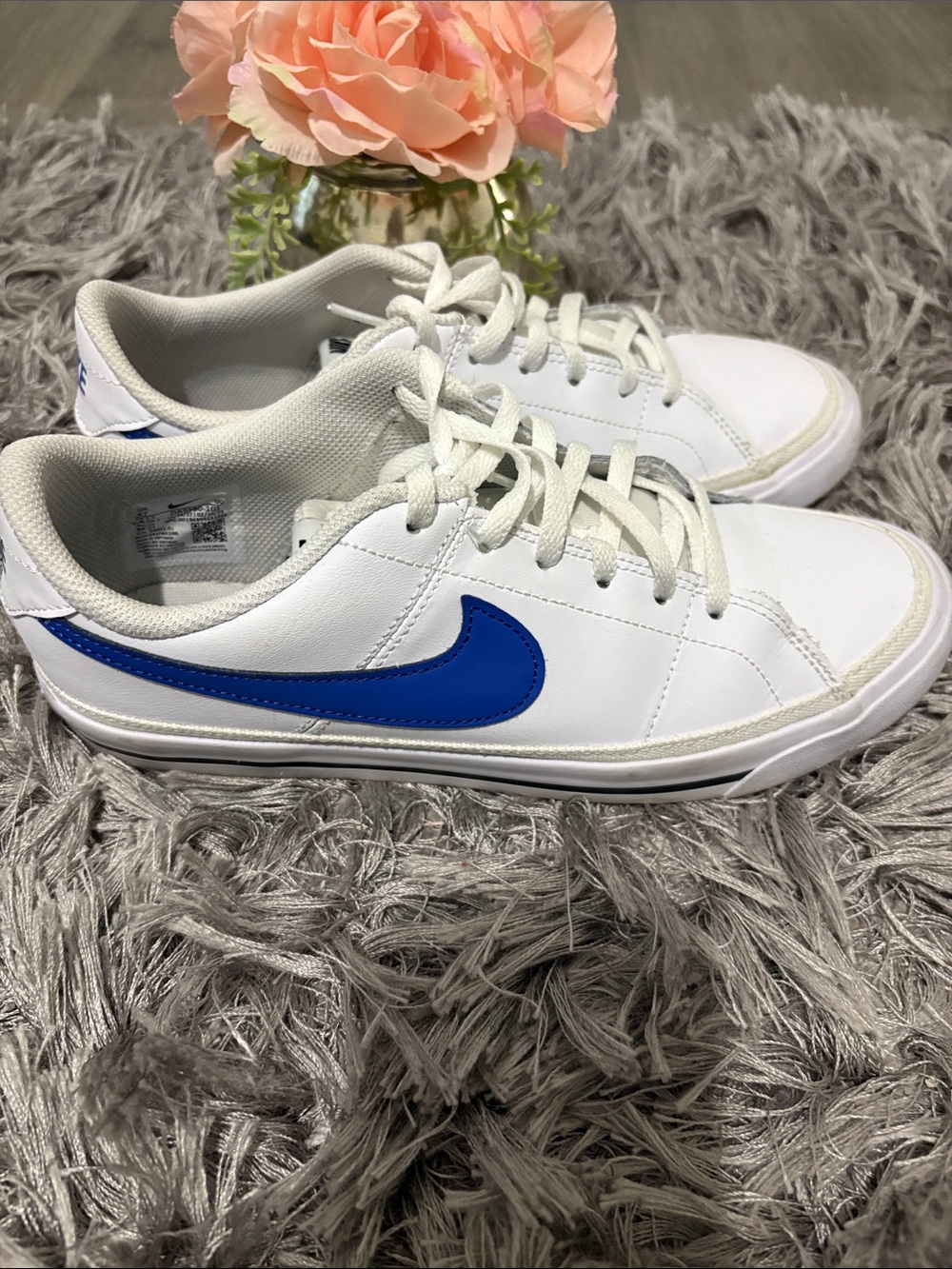 Nike Kids White Sneakers with Blue Swoosh